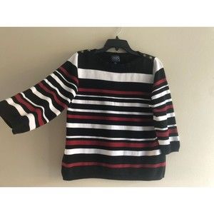 Chaps Striped Sweater Top Size XL Wide Boat Neck Colorblock Black White Red
